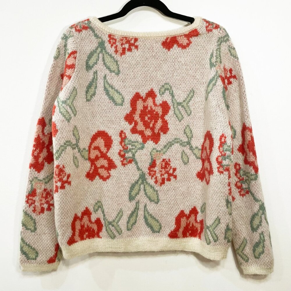 EUC Sezane Romane Floral Sparkle Mohair Wool Sweater Beige Red Small - Picture 5 of 10